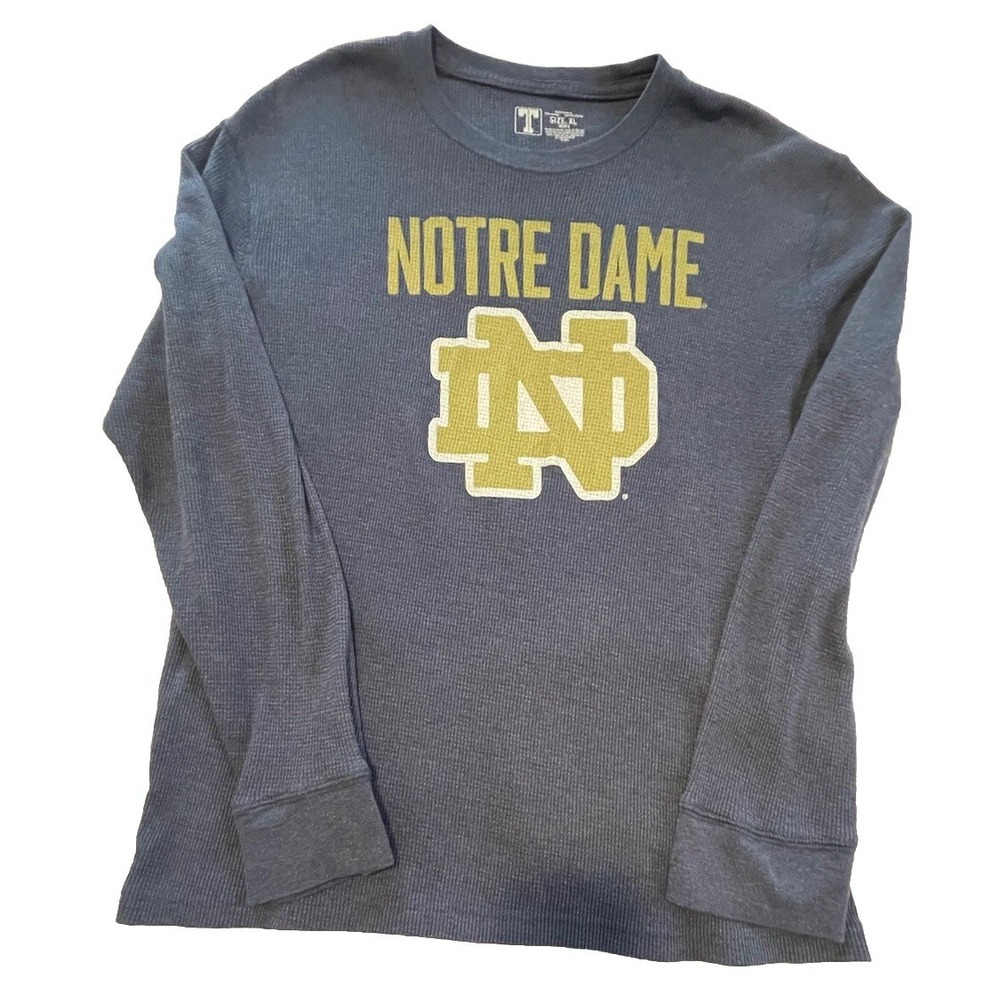 Notre Dame Long Sleeve Pullover Shirt Blue Size Men's X-LARGE Fighting Irish